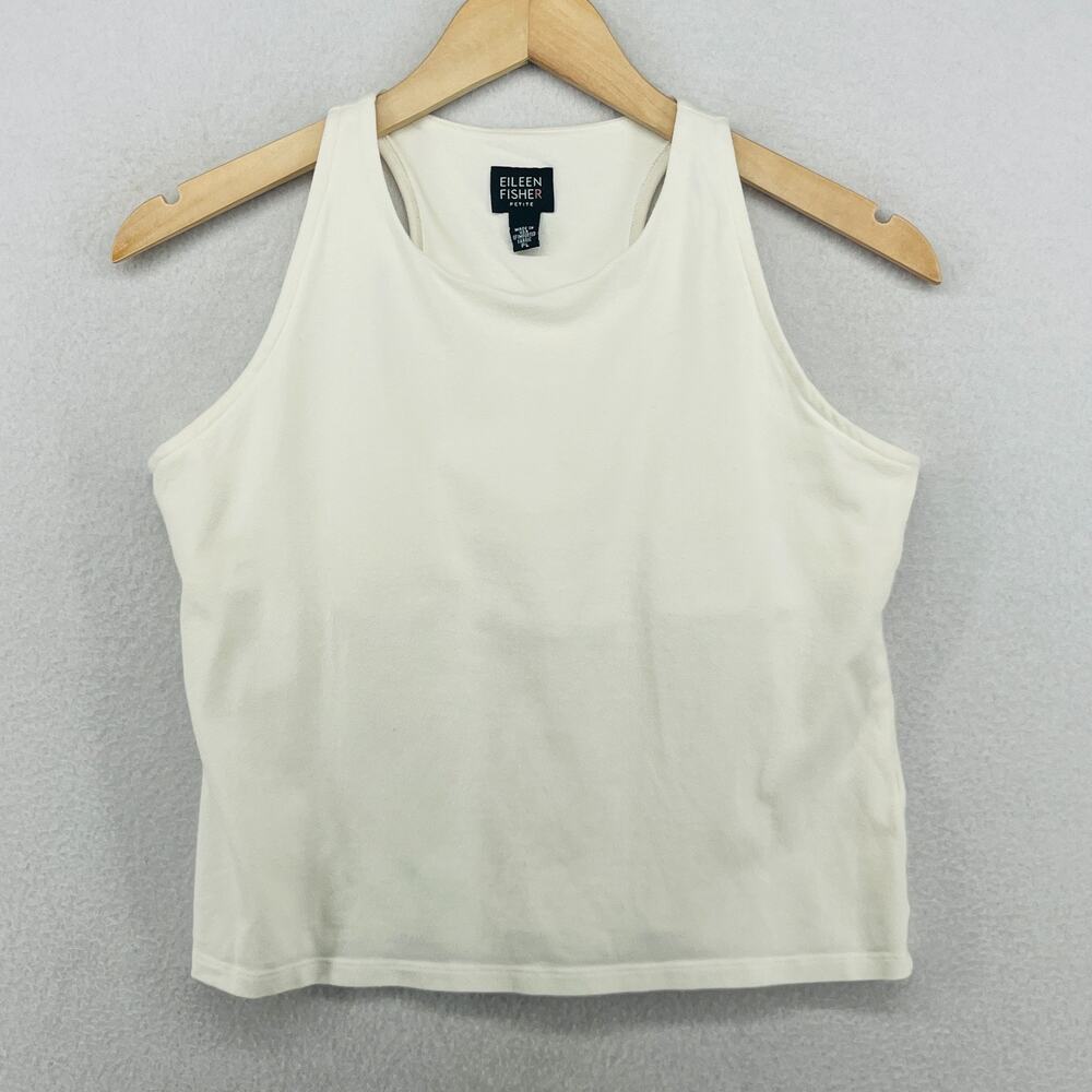 EILEEN FISHER Tank Top PL Stretch Cotton Shelf Bra Racerback Off White USA